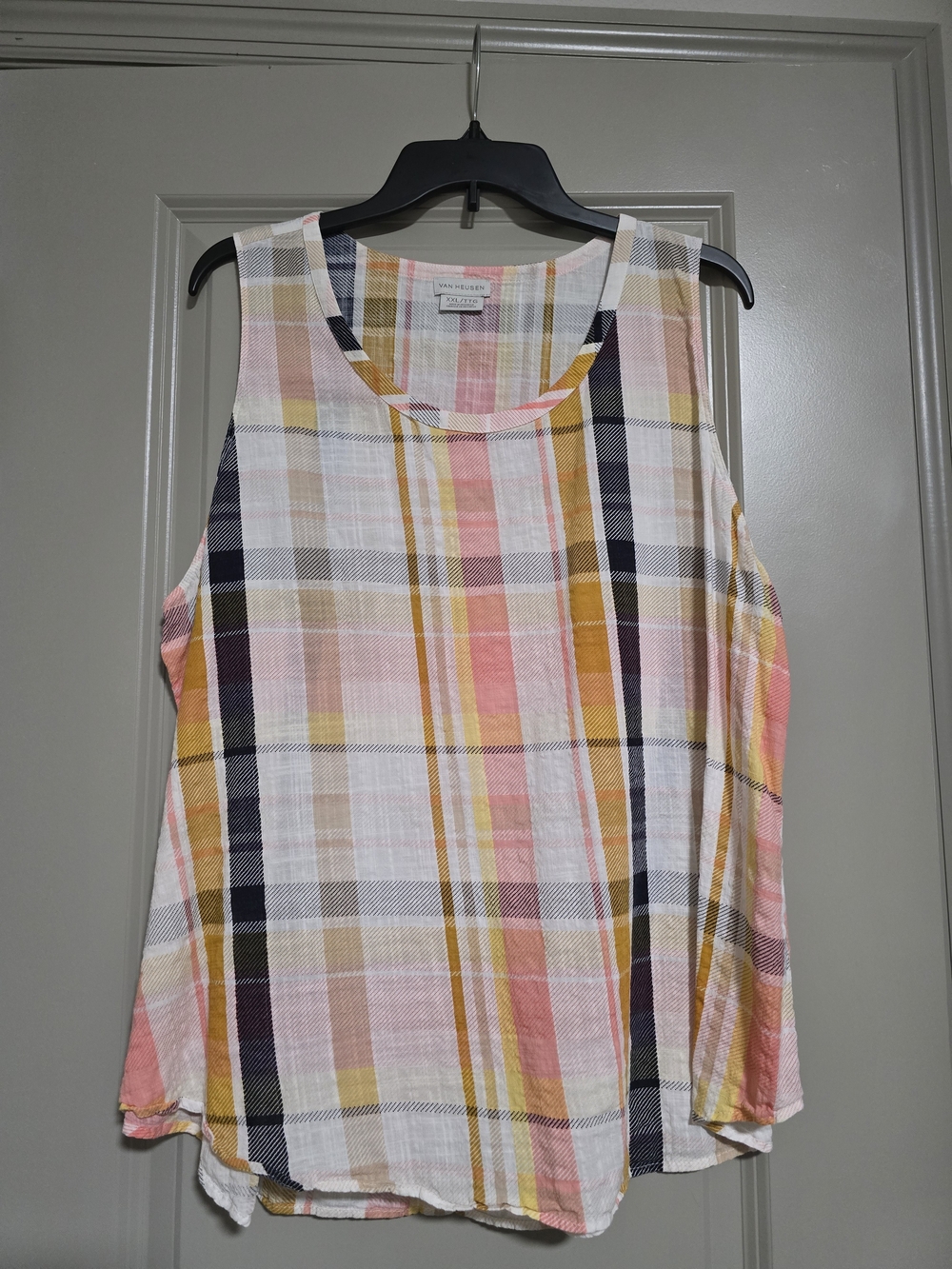 Van Heusen Lightweight Plaid Tank in Pink, Yellow & Cream